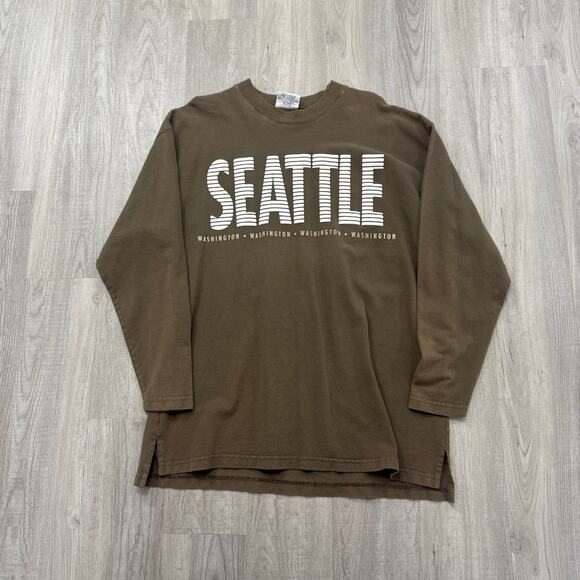 Vintage Seattle Washington Long Sleeve Shirt Men's Extra Large XL Brown 90s - Picture 1 of 8
